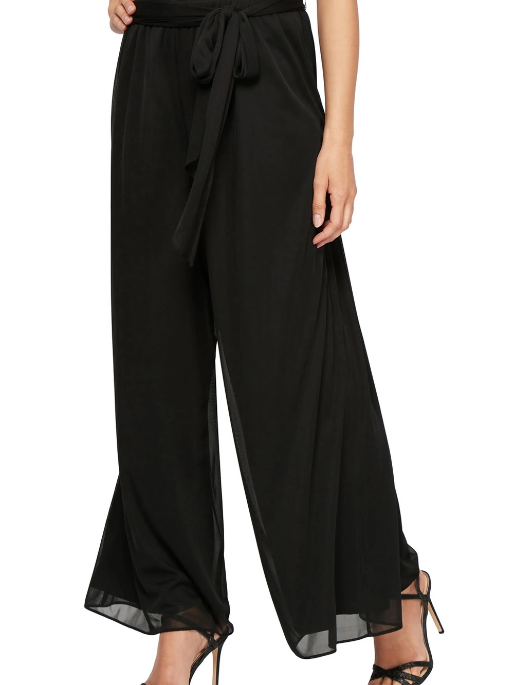 Alex Evenings Black Wide-Leg Mesh Tie-Waist Pants